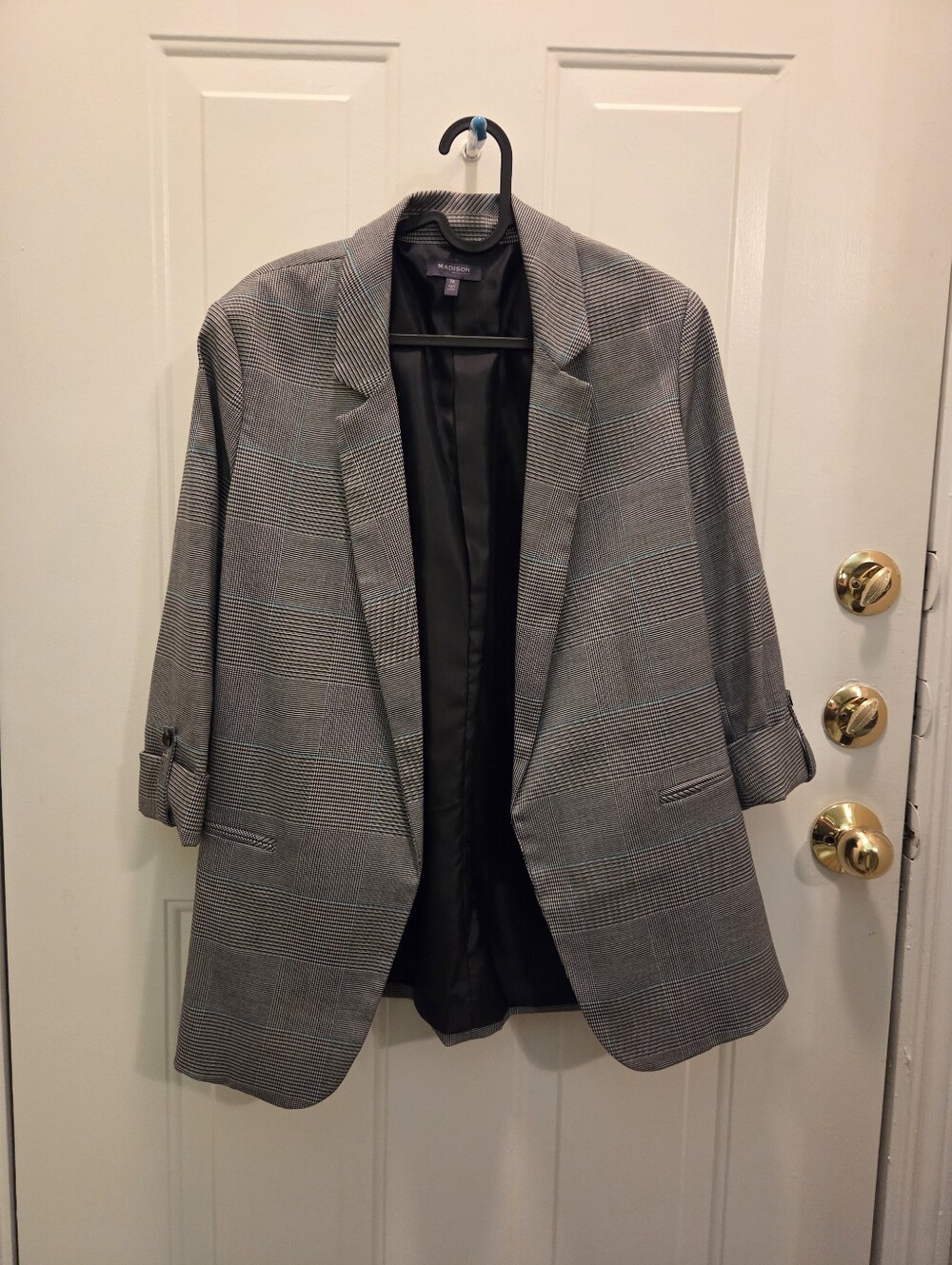 Madison Plaid Blazer Medium Grey Blue
